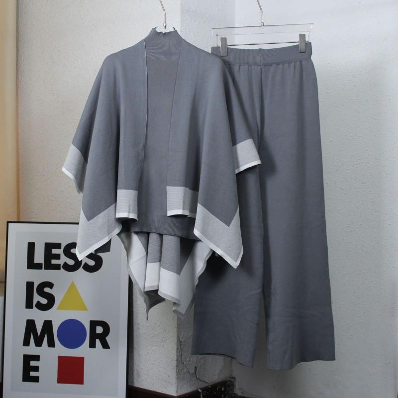 

Shawl Knitted Sweater Loose Wide-leg Pants Three-piece Casual Coat Pure Color Set one size сірий