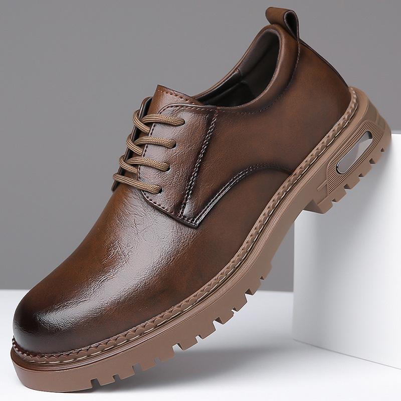 Fashion Men's Low-cut Work Shoes Spring Autumn Vintage Business Casual Cow Leather Shoes Male Thick Soled British Ankle Boots for Men