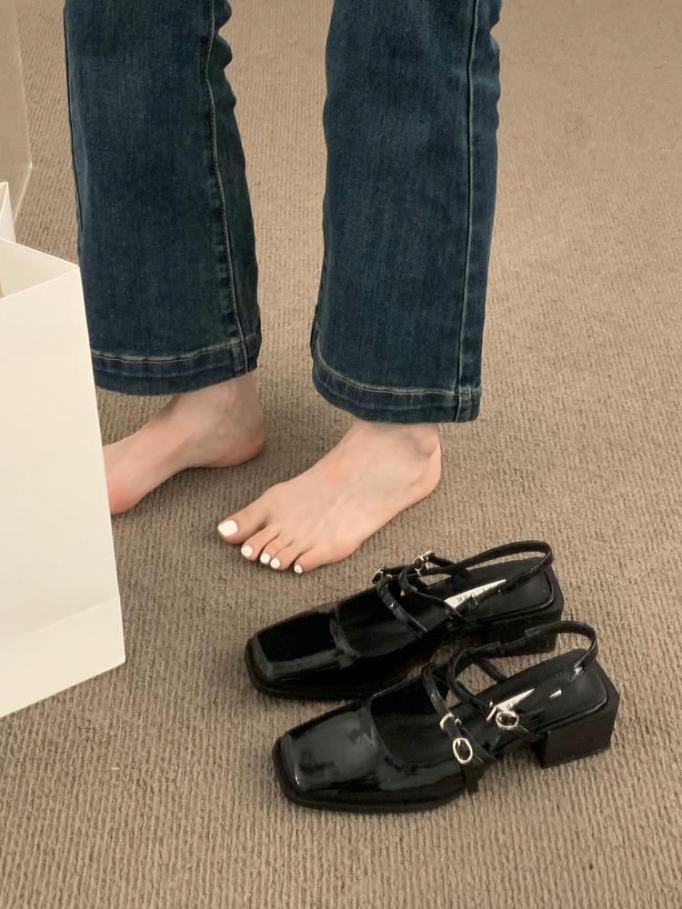 

Нишевые высококлассные туфли-лодочки Мэри Джейн, сандалии с открытой пяткой, женская обувь, ретро, квадратный носок, толстый каблук, высокие каблуки, пустые одинарные туфли 40