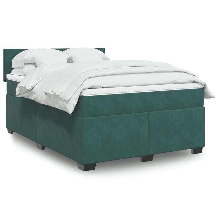 VidaXL Slatted Bed Base and Mattress Dark Green 140x200cm Velvet 3286327