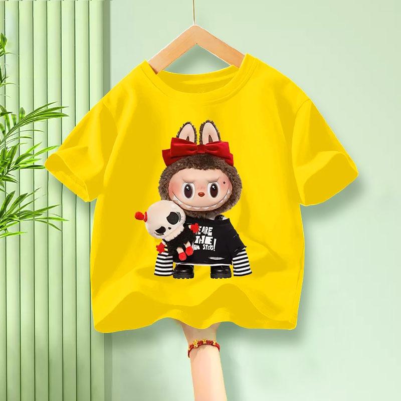 

Детская футболка с коротким рукавом LABUBU Мягкая и удобная ткань Рисунок LABUBU Для девочки Круглый вырез Короткий рукав Повседневный стиль Топ 100