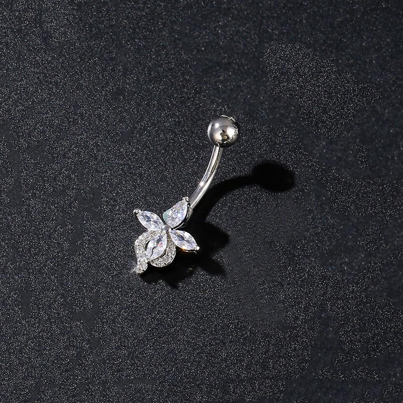 Stainless Steel Butterfly Flower Belly Button Ring Navel Piercing Ring For Women Girls Sexy Belly Piercing Ring Body Jewelry