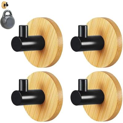 Set da 4 Pezzi di Ganci per Asciugamani in Bambù, Ganci per Accappatoi, Ganci per Asciugamani e Asciugamani, Ganci in Bambù Autoadesivi per Appendere Giacche, Cinture