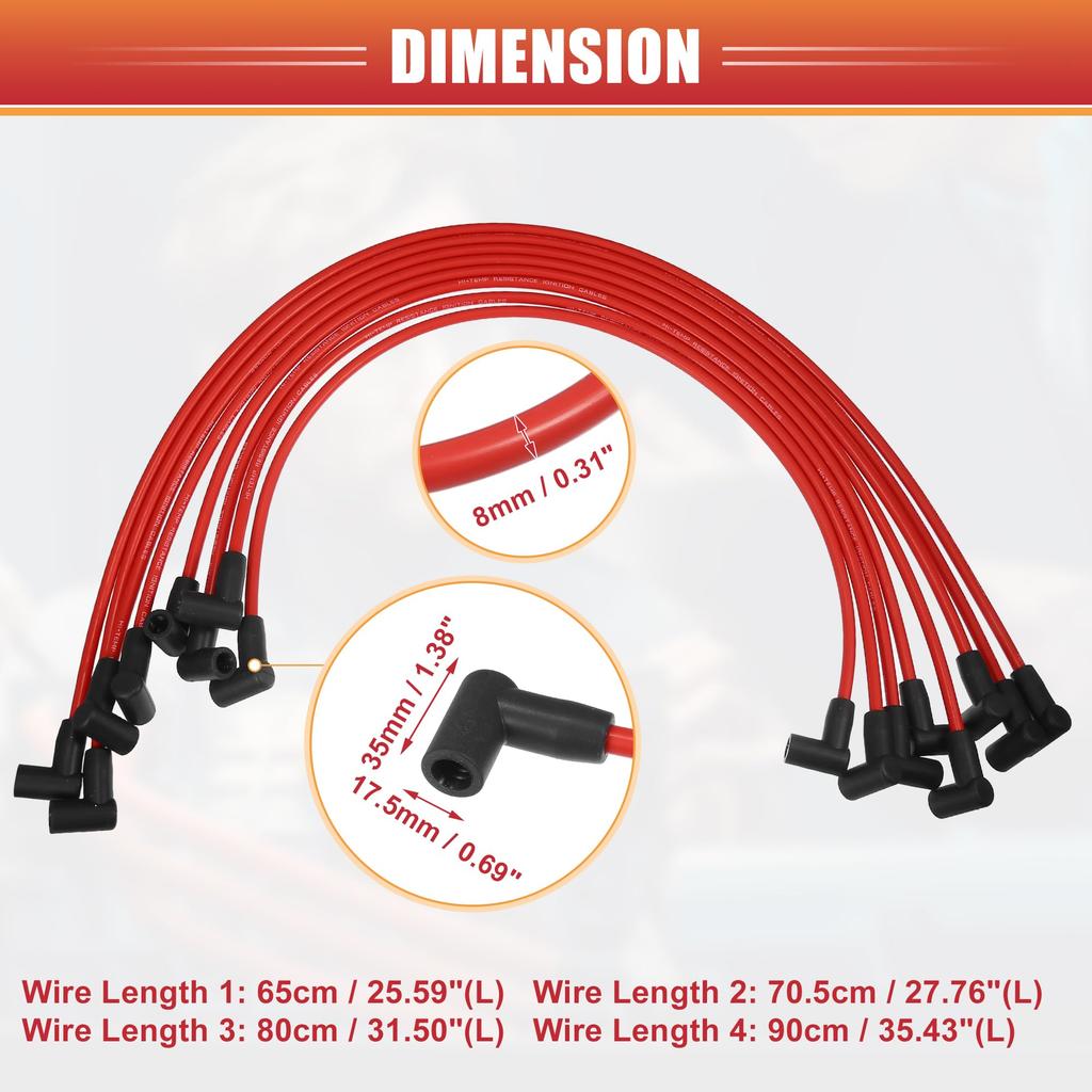 ACROPIX 8mm Spark Plug Coil Wire Ignition Coil Harness Cable for Chevy Small Blocks with HEI Cap - Pack of 8