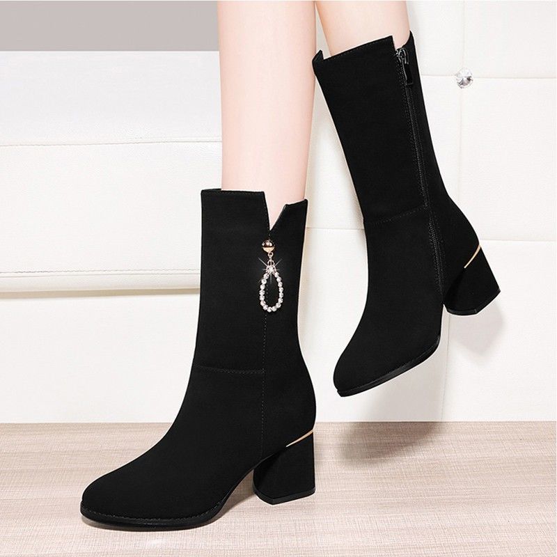 Mid Length Boots for Women 2026 New Autumn and Winter Fashion with Plush Warm Frosted Leather Boots