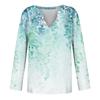 Women's Fashion Casual V-Neck Long Sleeve Loose  Printed T-Shirt Ladies Top With Decorative Buttons