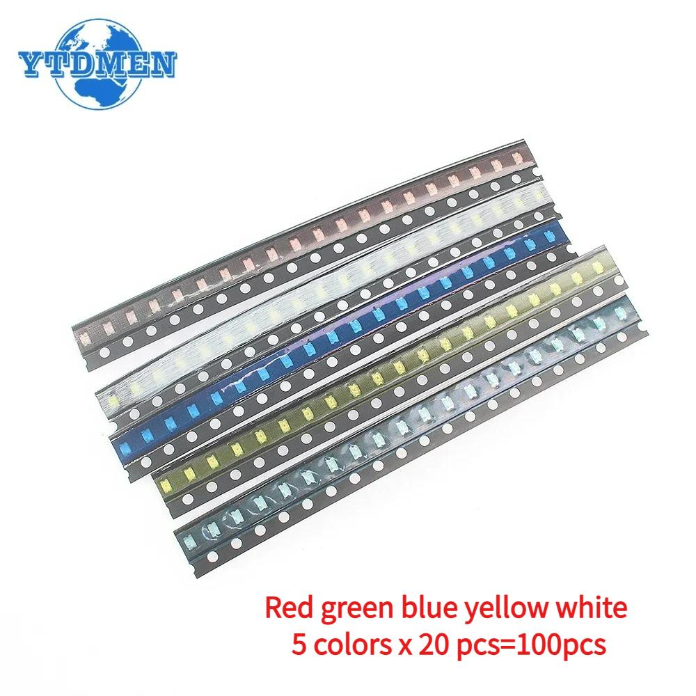 100pcs SMD LED 0805 Ultra Bright Light Emitting Diode Assorted Kit Red Blue Yellow White Green DIY Kit