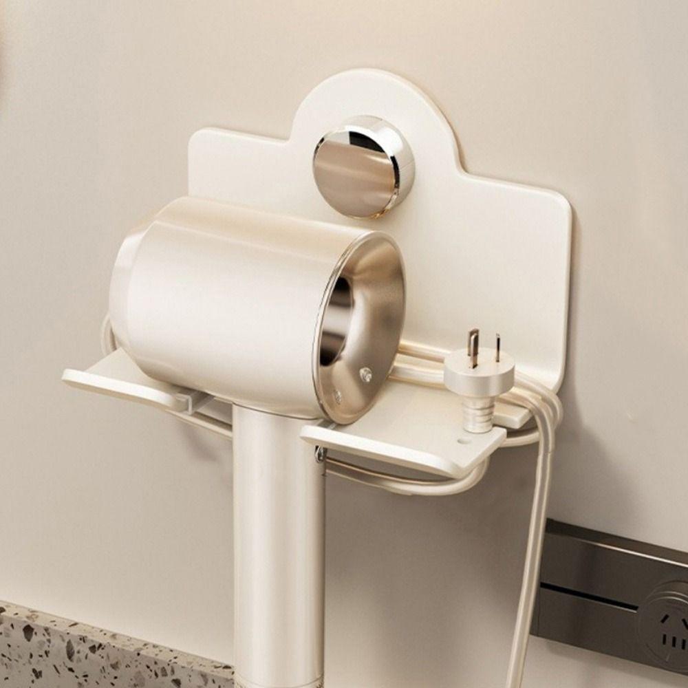 Carbon Steel Suction Cup Hair Dryer Holder Wall Mounted Punch Free Hair Dryer Bracket Rustproof Space Saving Hairdryer Stand