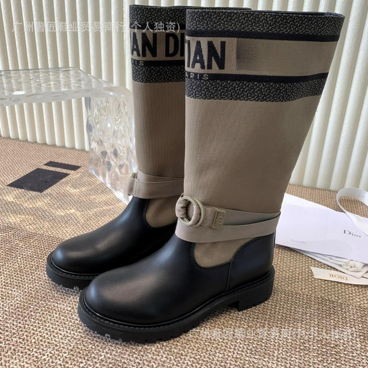 

Классические женские сапоги 2025 года осень-зима, новые, с широким голенищем, на толстом высоком каблуке, тонкие сапоги, нишевые кожаные сапоги-всадники для женщин 35 хаки