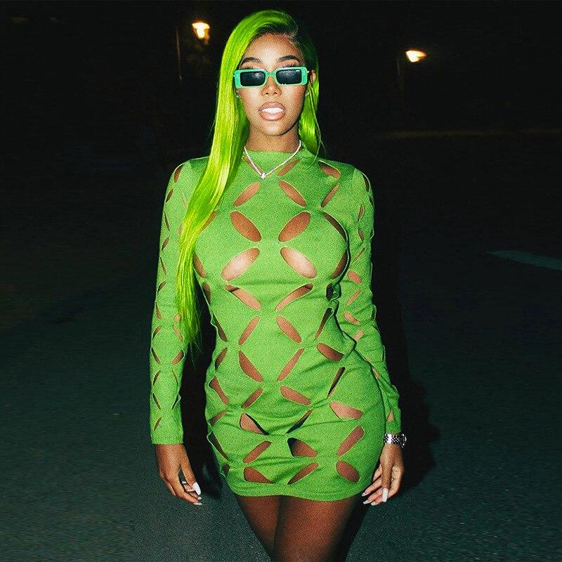 

Елегантна облягаюча сексуальна жіноча сукня для жінок 2022 літо з вирізами для вечірки, клубна сукня, жіноча сукня, жіночі сукні L зелений