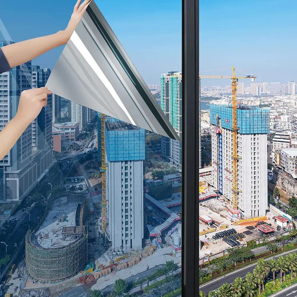 Blue Mirror Window Film One-Way Mirror Film Privacy Heat Insulation Anti-UV Window Tint for Office Home Self Adhesive Glass Film