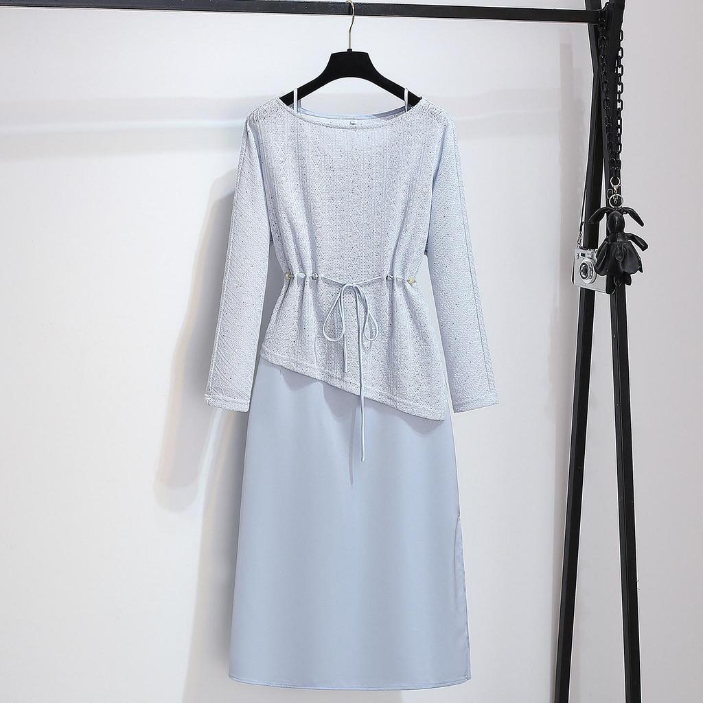 Women's Spring 2026 High-End Two-Piece Set: Satin Slip Dress & Knitted Cardigan