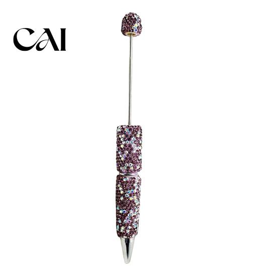 Crystal Diamond Gel Pen Beadable Pens, Bling Rhinestone Beaded DIY Bead Pen, Shaft Decorative Craft Black Ink Ballpoint Pens for Decorations