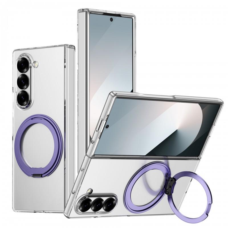 Custodia Magnetica per Telefono con Cavalletto Rotante a 360° Ricarica Wireless Galaxy Z Fold8 Fold7 Fold6 Cover Trasparente in PC
