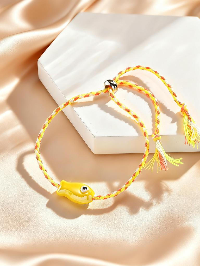 Trendy vícebarevný keramický rybí náramek pro ženy Nastavitelný ručně tkaný provázkový náramek Bobo Šperky Letní plážová párty