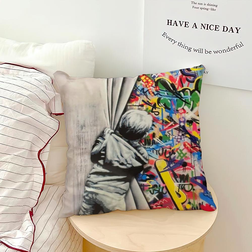 Banksy Street Graffiti Art Kissenbezug Weiche Kissenhüllen für Bauernhaus Sofa Dekor Heimdekorationen und Schutz