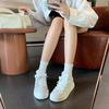 Cowhide version~ miu style versatile leather platform white shoes women's spring straps casual white shoes heightening single shoes board shoes