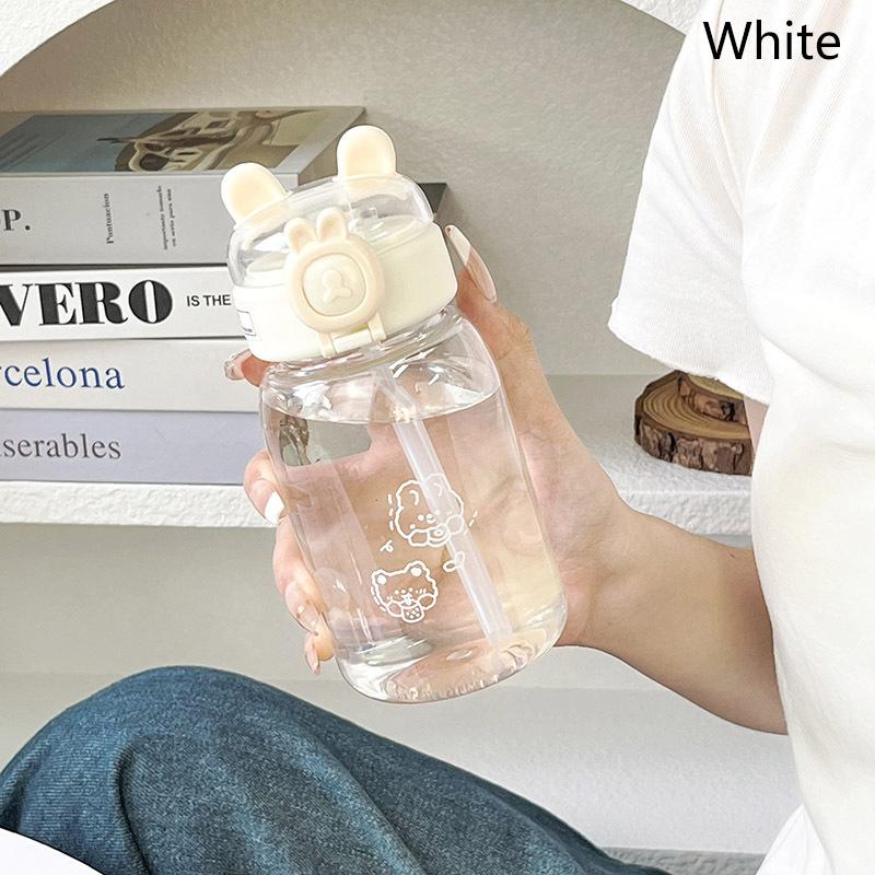

Бутылка для воды Kawaii с кроликом 500 мл, портативная милая чашка для питья в форме ушек с соломинкой и крышкой, летняя посуда для питья для кемпинга на открытом воздухе белый