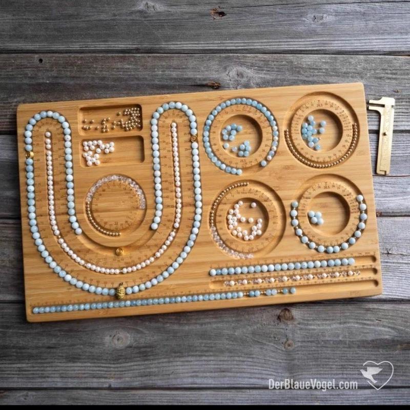 Plateau d'outils de conception de bijoux en bois massif avec échelle de mesure pour colliers de perles, perles en vrac et bracelets