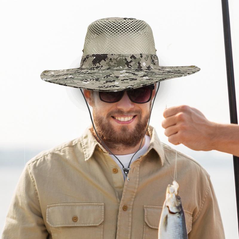 Breathable Wide Brim Hat Outdoor Upf 50+ Sun Protection Mesh Safari Cap For Travel Fishing