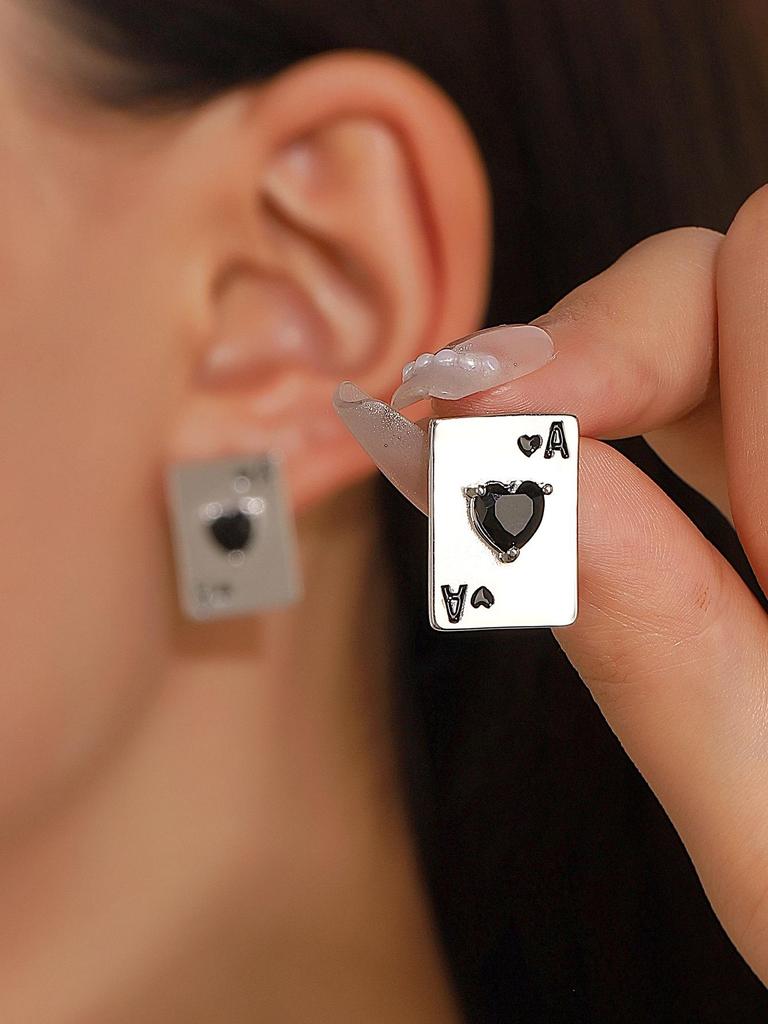 Punk Rhinestone Playing Card Pendant Necklace, Unisex Fashion Jewelry