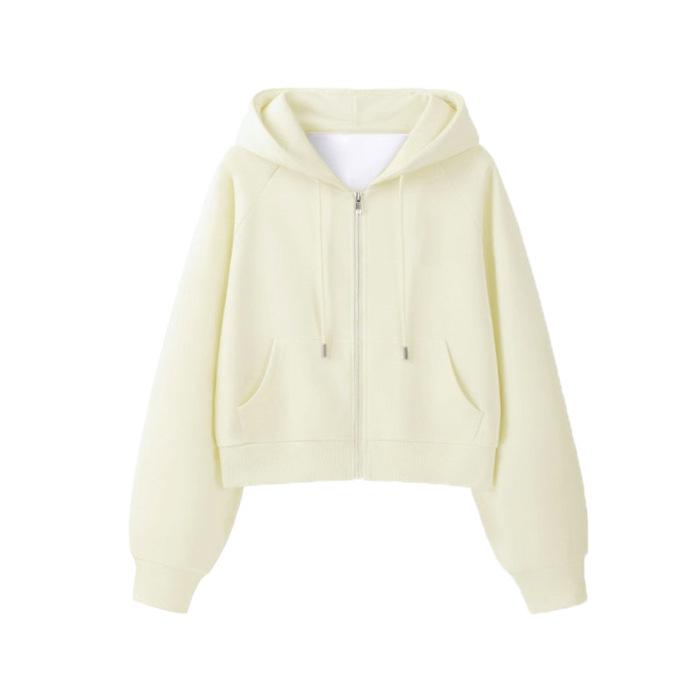 Dámský šedý kardigan na zip s kapucí - Svetrová bunda s dlouhým rukávem na jaro a podzim