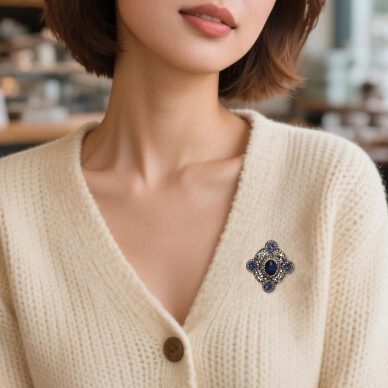 Sparkling Rhinestones Bowknot Heart Oval Brooch Pin Retro Design Lightweight Badge Pin For Dresses Coats And Suits