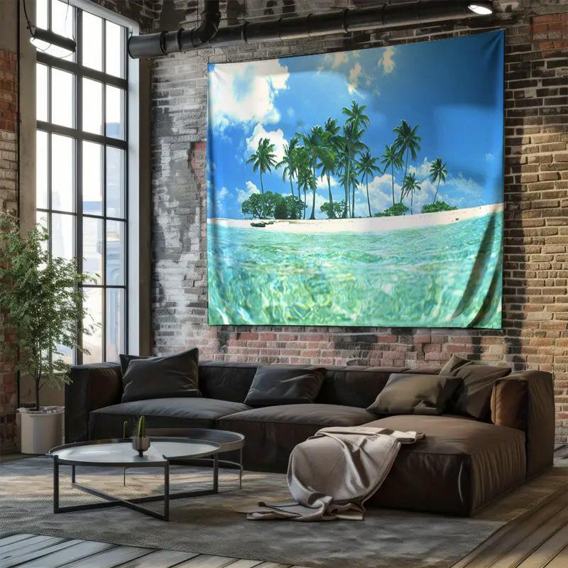 Tropical Island Style Hanging Cloth  Palm Tree and White Sand Wall Hanging Decorative Tapestry