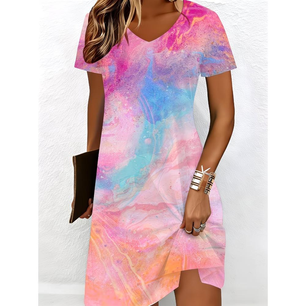 Summer Women's V-neck Short Sleeved Fashionable Casual Dress