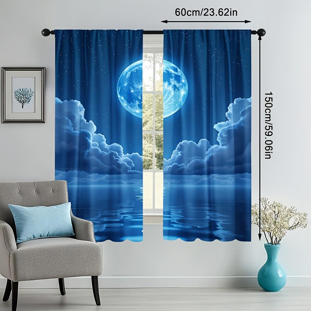 2D Flat Printing Ocean Starry Design Theme Doorway Curtain Rod Pocket   Lightweight Design   Perfect for Creating A Serene Atmosph