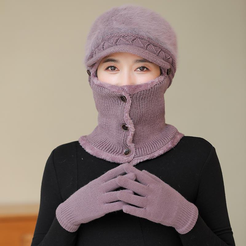 Hat for Women  Winter One Piece Hood Middle Aged and Elderly Mothers  Plus Fluffy Hat  Grandma Warm Windproof Scarf  Can Hang Mask Hat