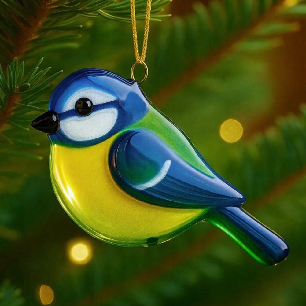 Bird Ornament Gift Christmas Bird Ornaments Set Glass Hummingbird Owl Decorations Blue Jay Kingfisher Hanging Gifts Wildlife