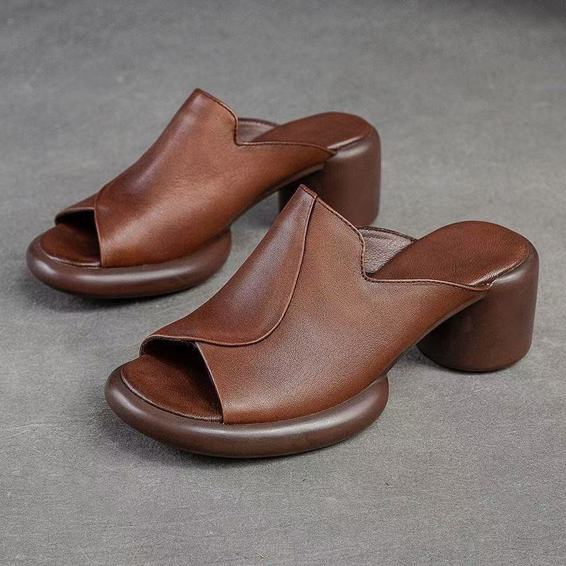 Summer New Fish Mouth Temperament Thick Heel Medium Thick Heel Cylinder and Soft Bottom Cool Slippers Are Light and Fashionable