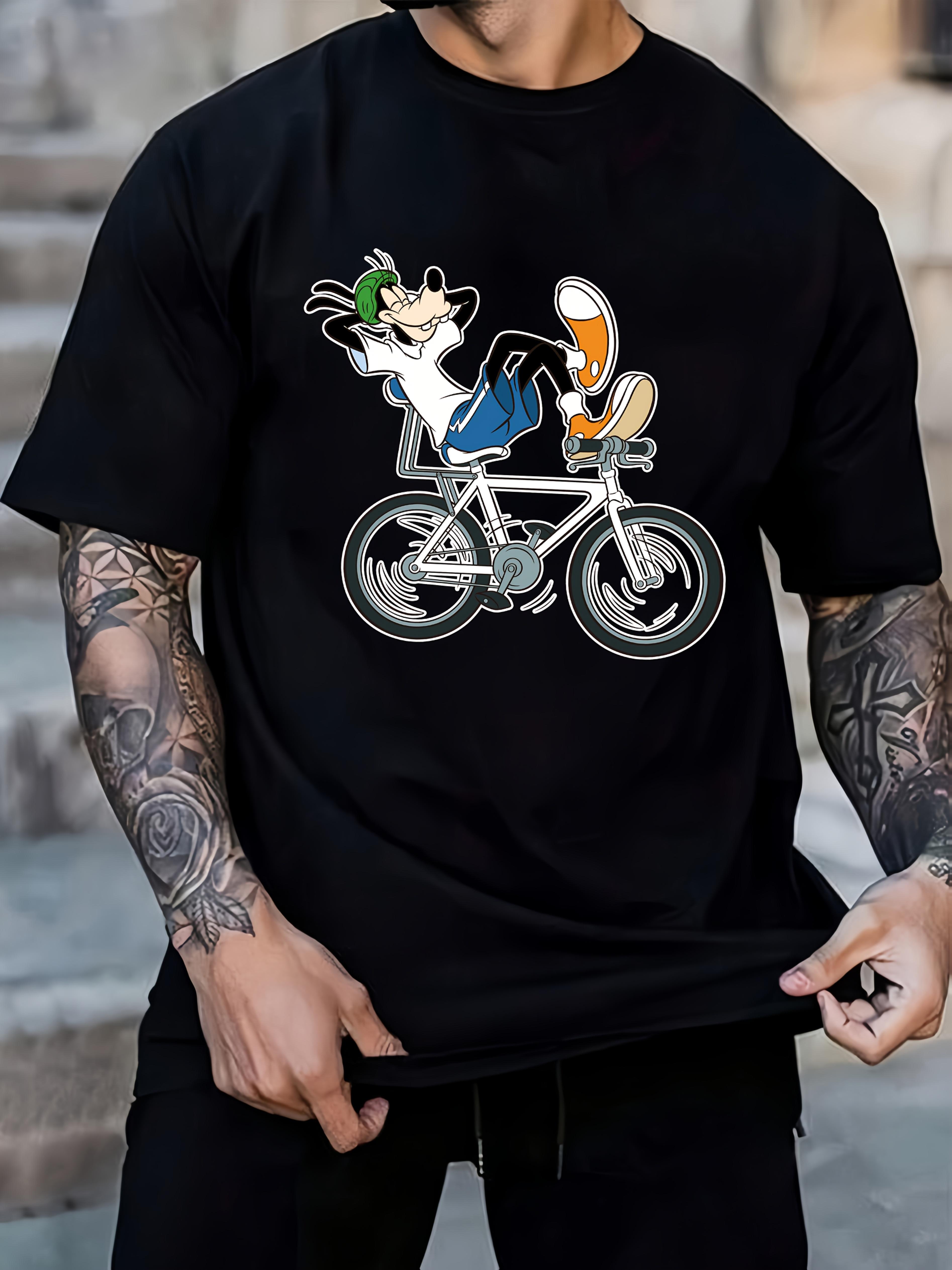 Disney Goofy Series Graphic T-shirt - Summer Casual Short Sleeve Tee with Vibrant Goofy Bicycle Print XXXL