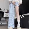 Women's Korean-Style Plaid Wide-Leg Ice Silk Trousers: Summer Casual Loose Fit