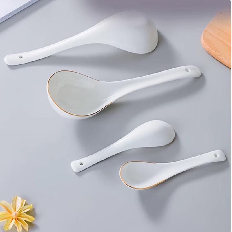 Tai Shun Gold-Rimmed Ceramic Soup Spoon