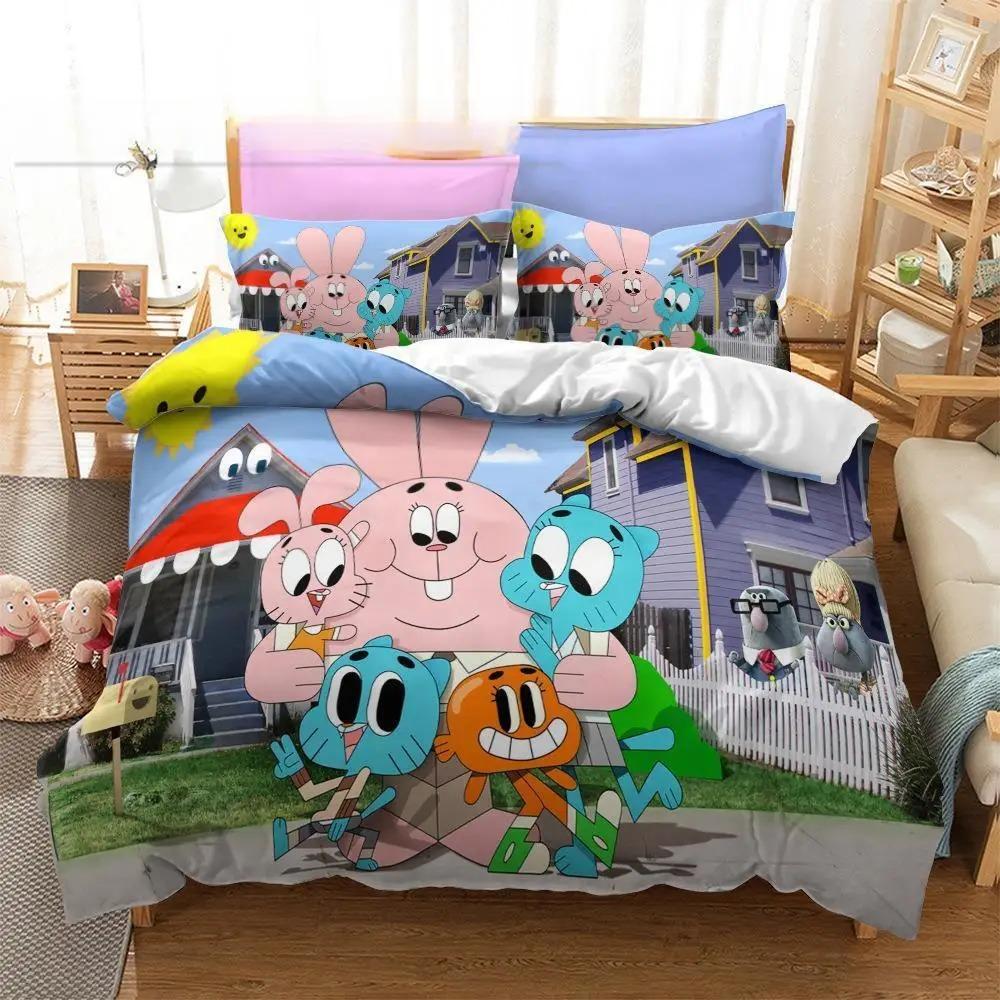 For Bedroom Home Textile - Anime Amazing World Gumball 3D Printed Bedding Set Darwin Anais Duvet Cover King Queen Full Twin Size