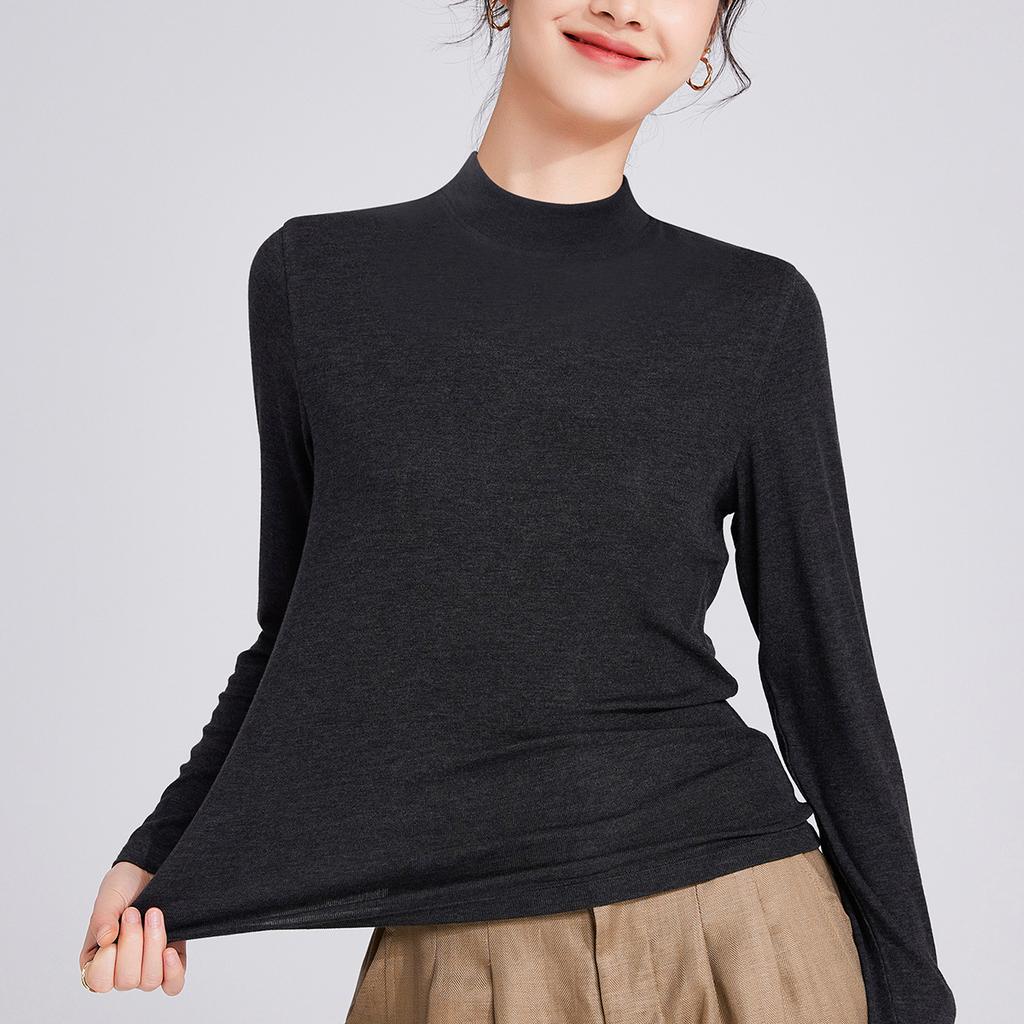 Semi-turtleneck Tencel wool long-sleeved women's early autumn slim-fit top new autumn inner bottoming shirt autumn