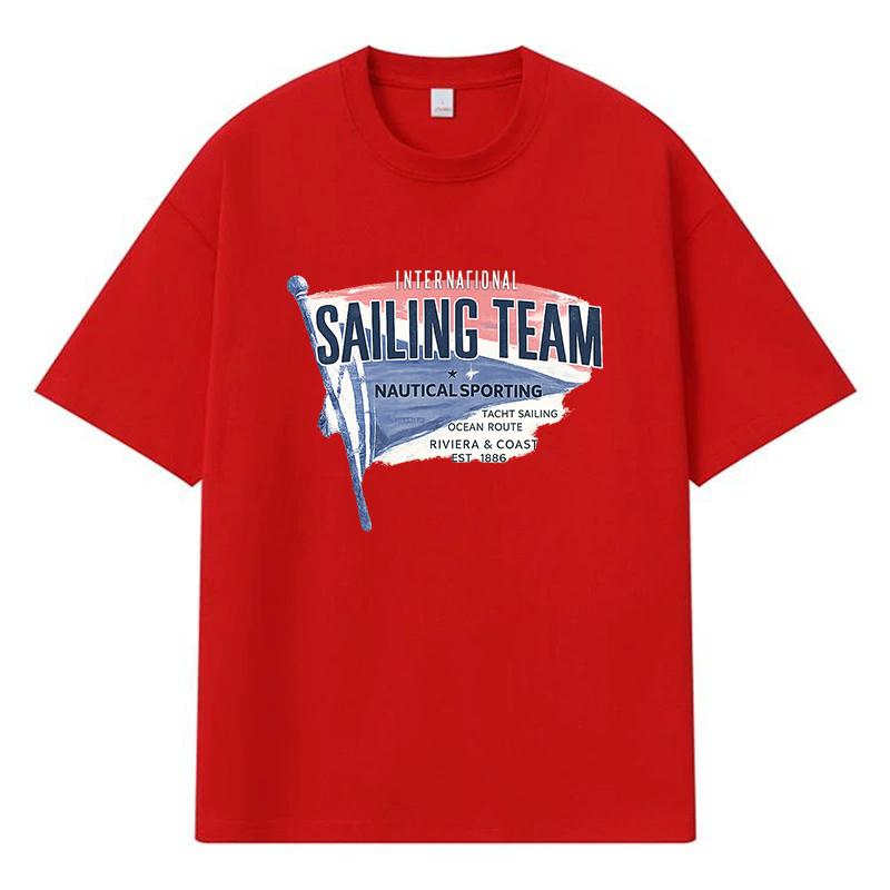 2026 Sailing Team Printed Graphic Y2k Harajuku Streetwear 100% Cotton T Shirt Casual Oversized Summer Men T-shirt