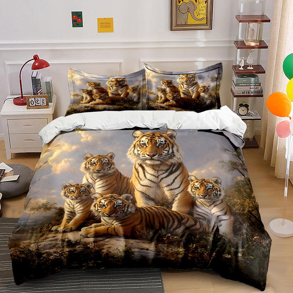 "Tiger Family Decorative Set" Soft Skin-Friendly Bedding Set Includes 1 Duvet Cover And 2 Pillowcase Gift