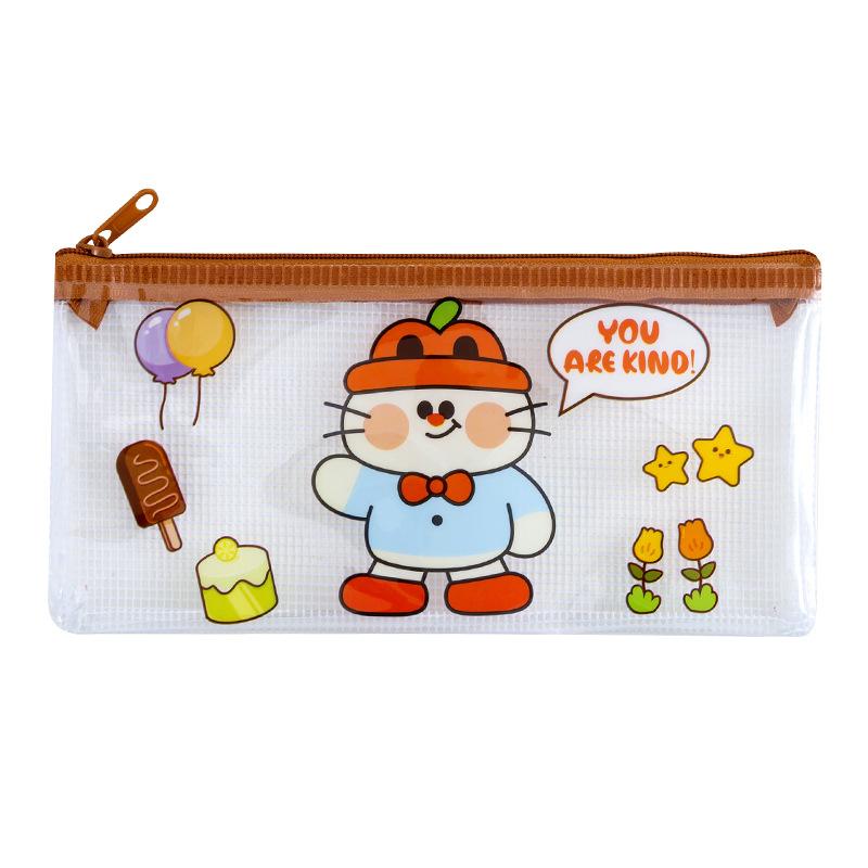 Cute Cartoon Transparent Waterproof Kids Pencil Pouch For Student Stationery Storage