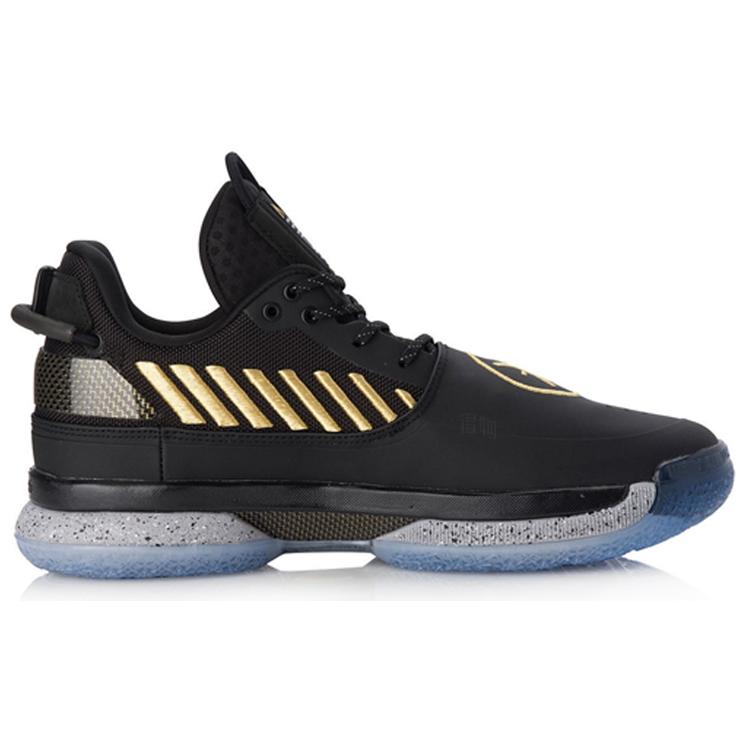 Li Ning WOW 7 Slip Resistant Abrasion Resistant Low top Basketball Shoes Mens Black Gold ABAN079-7