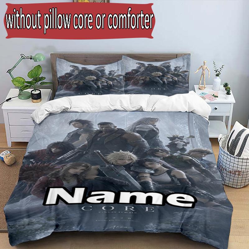 3pcs Duvet Cover Set (1*Duvet Cover + 2*Pillowcase, Without Core), Custom Name Final Fantasy Pattern Bedding Set, Home Bedroom Decor Gift