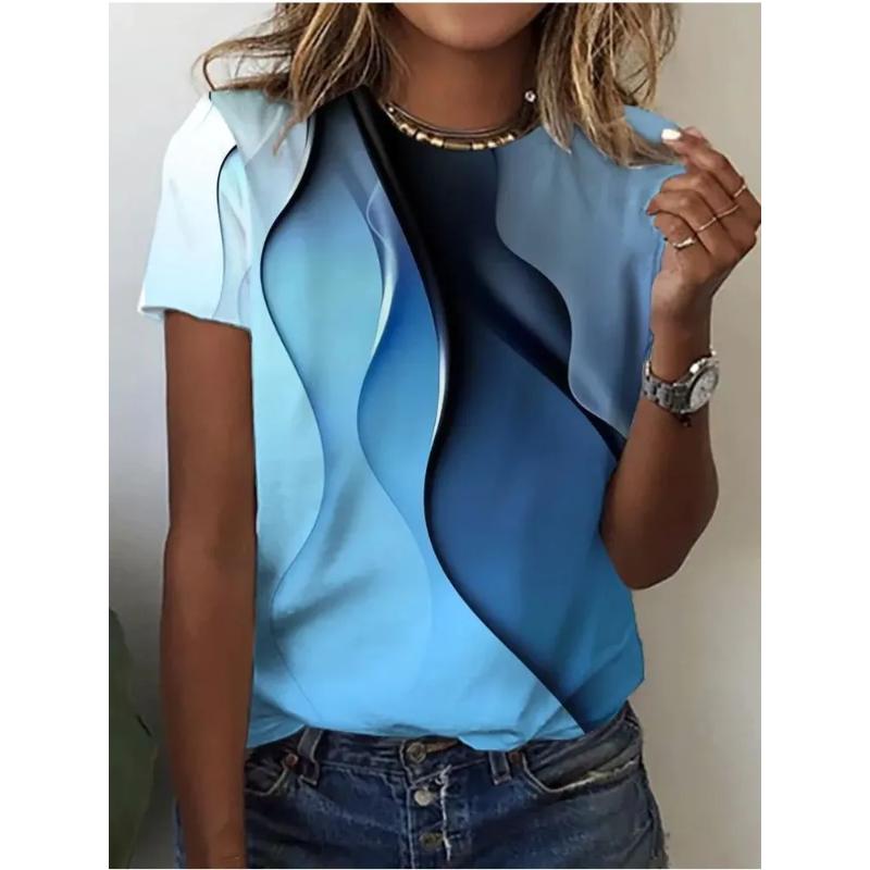 Soft Comfortable Printed Top Stylish Simple Short Sleeve Loose T-Shirts Women’s