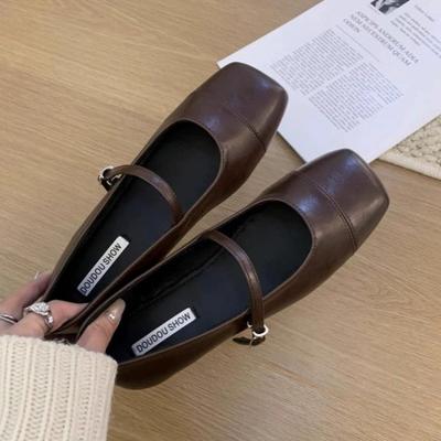 Mode 2024 Sommer Neue Marke Frauen Wohnungen Fashion Square Toe Flach Mary Jane Schuhe Weiche Casual Ballett Schuhe Slingback Schuhe
