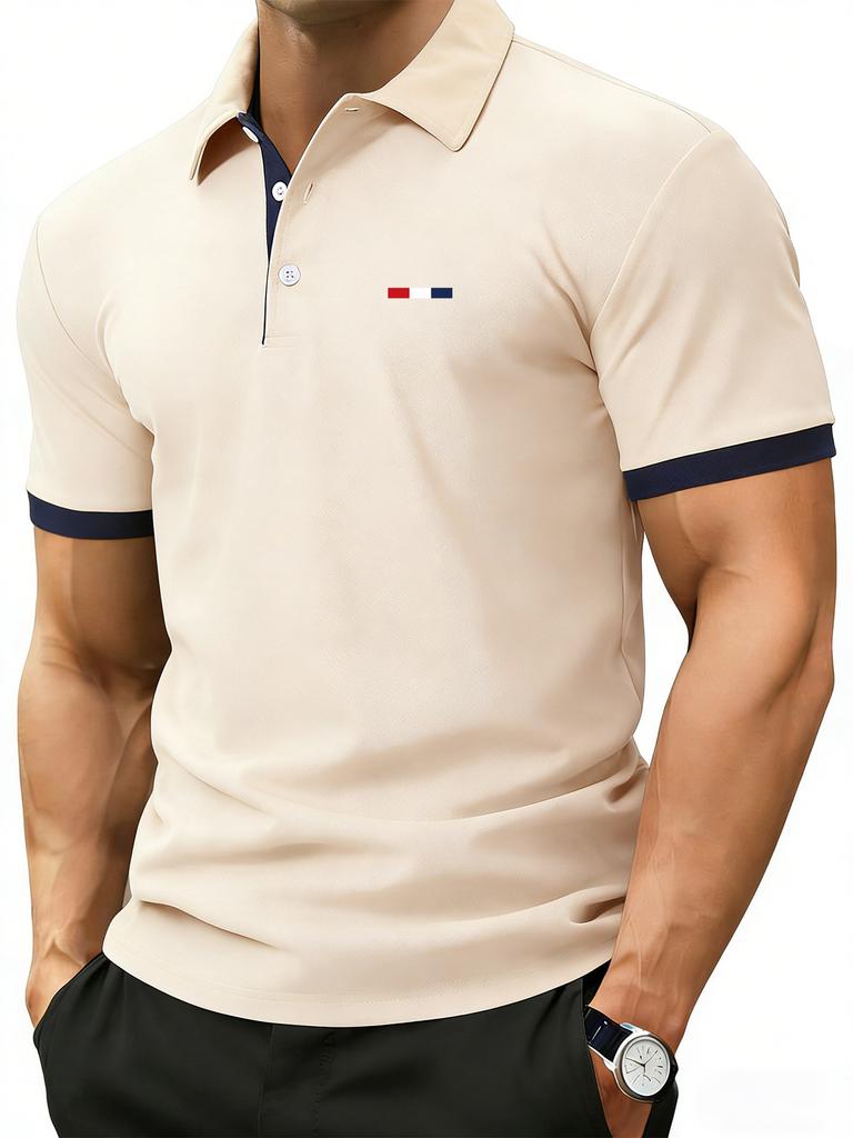  Mens Color Block Polo, Modern Style with Breathable Fabric for Streetwear Fashion