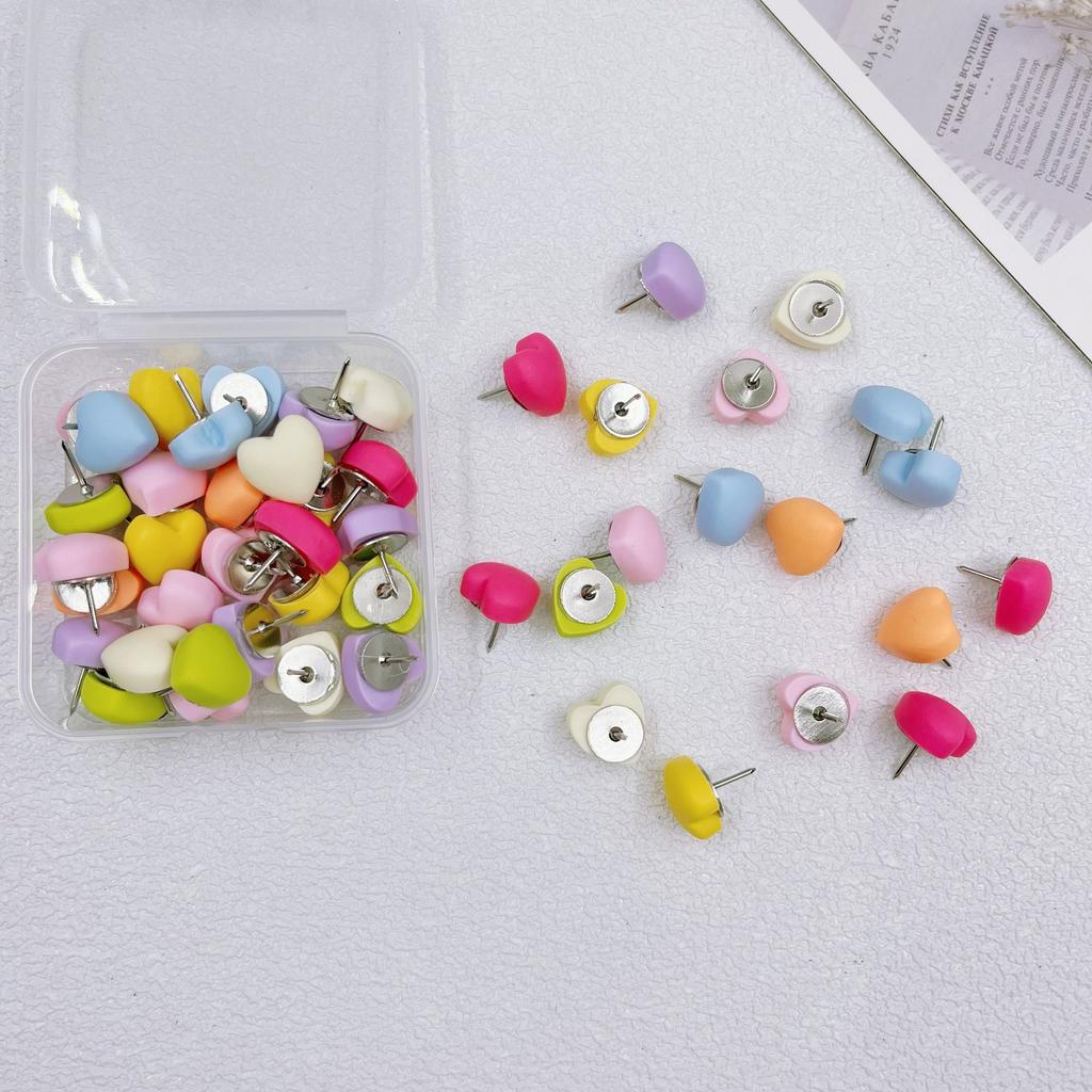 30pcs Resin Heart Push Pins Aesthetic Pastel Macaron Thumbtacks for Cork Board Photo Display Office & Home Decor