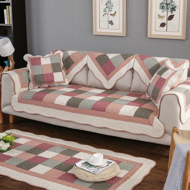 100% Cotton Washed Handmade Quilted Sofa Cushion Fabric Sofa Towel Non-slip Cushion