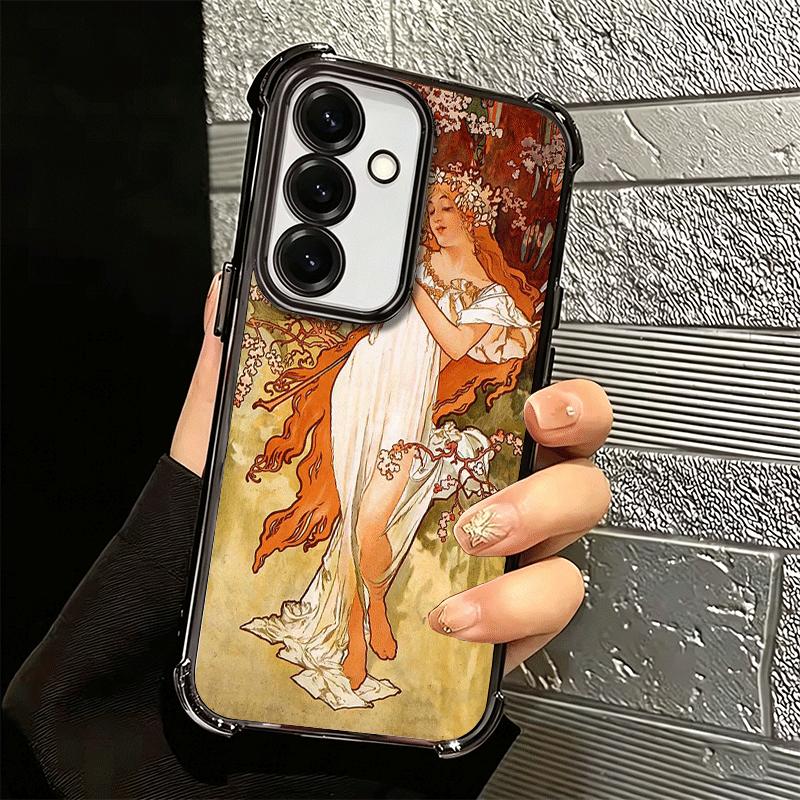 Vintage Alfons Mucha Primavera Plating Phone Case For Samsung A17 A07 A37 A57 A16 A56 A15 A55 A14 A54 A13 A53 A26 A36 A25 A35 A2
