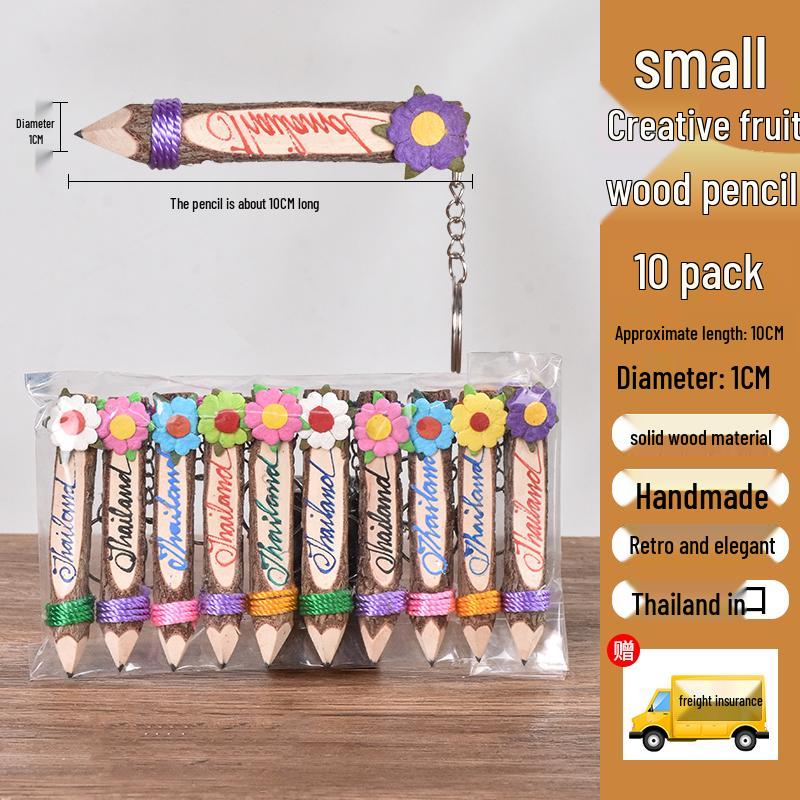 Thai Handcrafted Creative Wood Pencil Keychain for Students